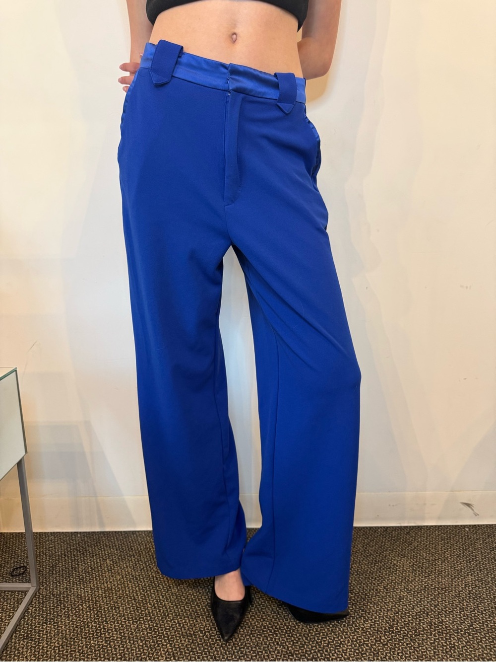 Cobalt Wide-Leg High-Waist Trousers